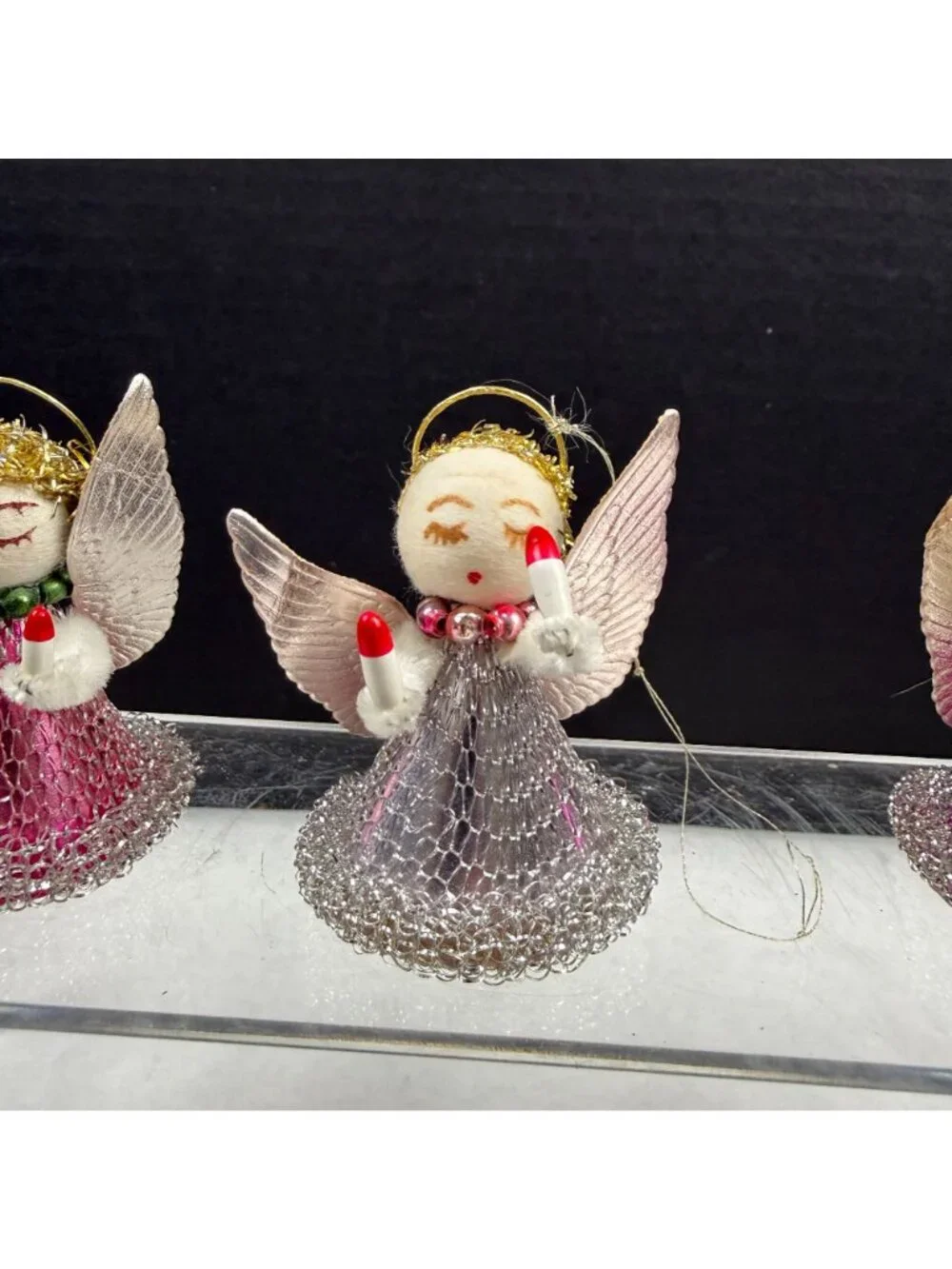 Vintage Putz Spun Cotton Mesh Christmas Angel Ornaments Lot Of 6